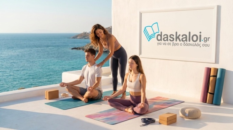 Μάθημα yoga δια ζώσης - δασκάλα γιόγκα καθοδηγεί ατομική και ομαδική πρακτική