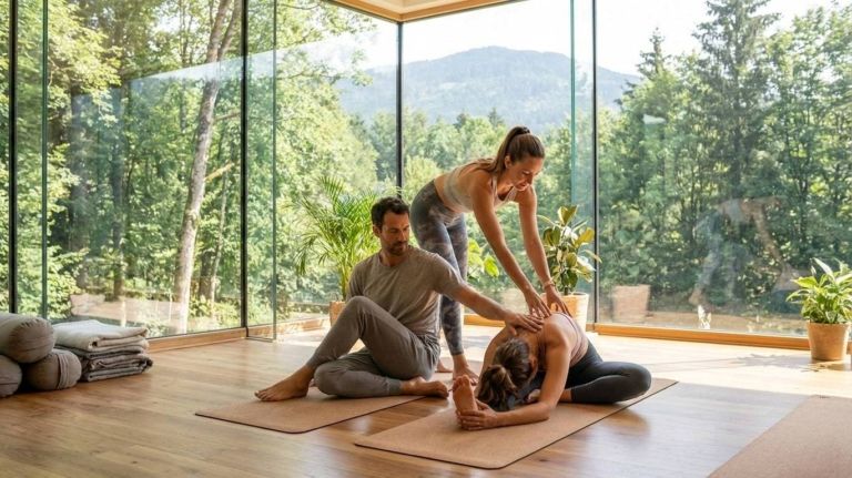 Μάθημα yoga δια ζώσης - δασκάλα γιόγκα καθοδηγεί ατομική και ομαδική πρακτική